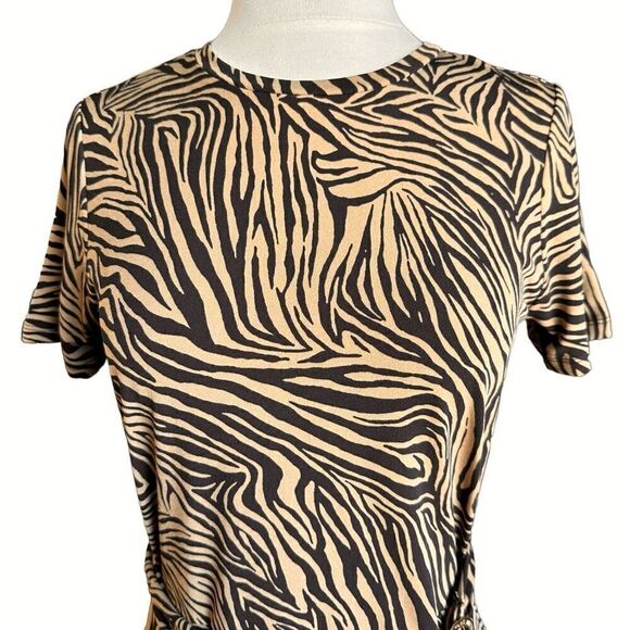 NWT Michael Kors Zebra Print Logo Ring Buckle Short Sleeve Half Wrap Dress - Picture 2 of 7